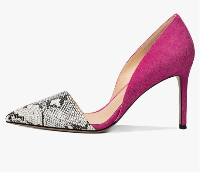 Women Stiletto Heels Snakeskin Slip On Pointed Toe Pumps Closed Toe High Heel Dress Shoes for Wedding Party Office