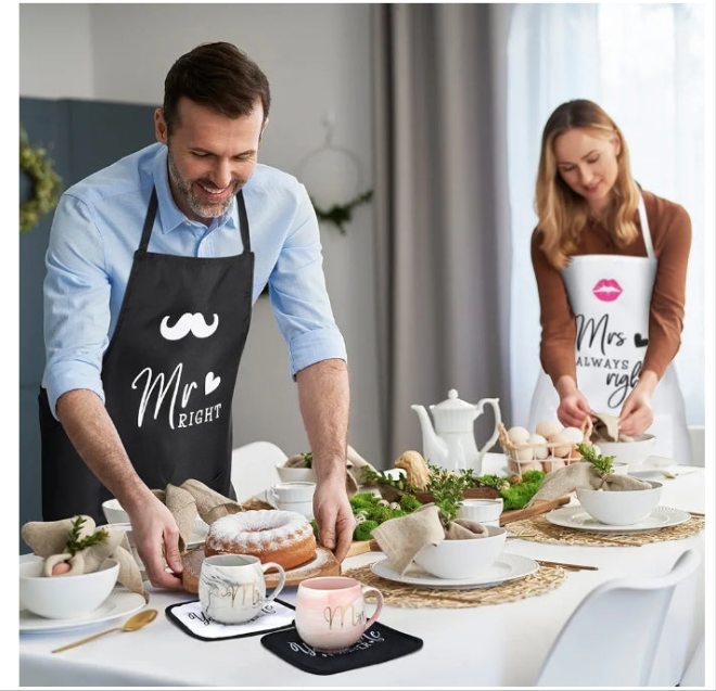 10 Pcs Couple Gifts Engagement Gifts for Couple Mr and Mrs Aprons Gift Set Include Aprons Mats Mugs Gloves Jewelry Plate Dish Towel Card Cool Bridal Shower Gifts for Bride and Groom Newlyweds
