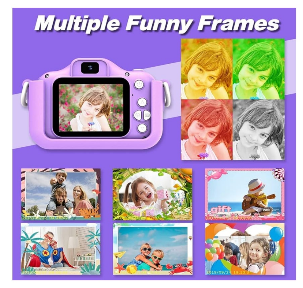 Kids Camera Toys for 3 and up Year Old Girls Boys,Children Digital Video Camcorder Camera with Cartoon Soft Cover, Best Chritmas Birthday Festival Gift for Kids - 32G SD Card Included