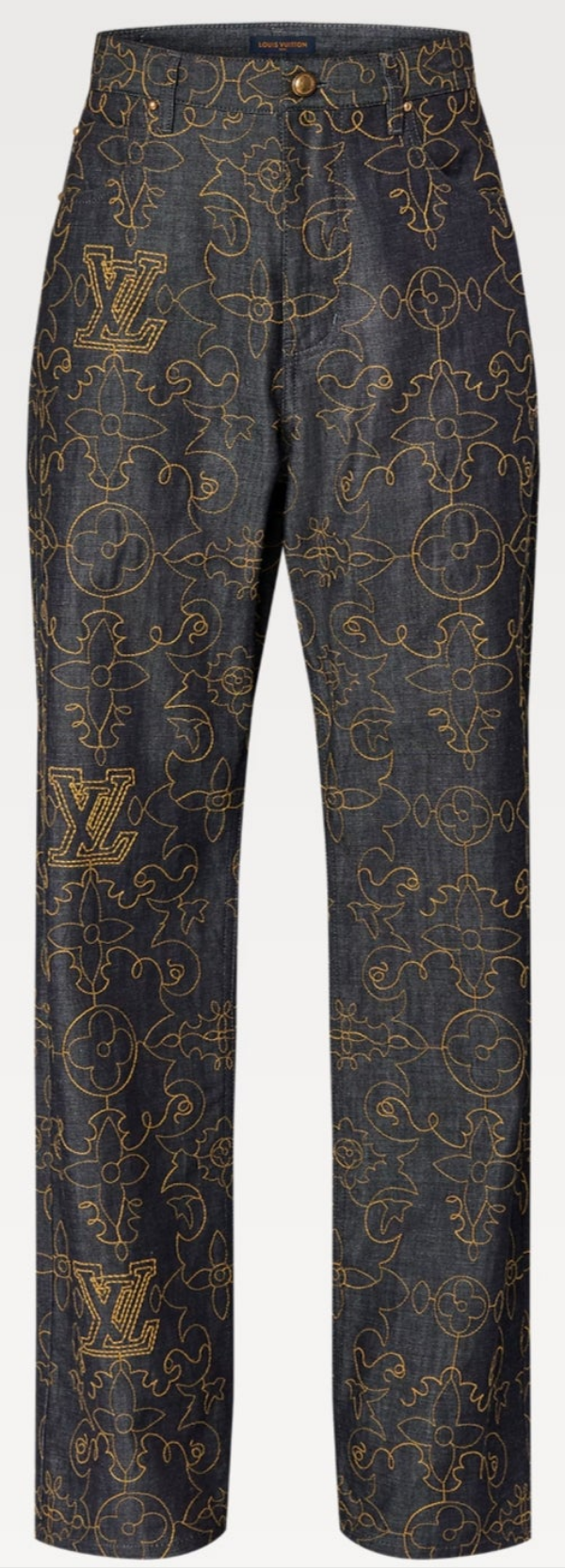 Louis Vuitton Embroidered Denim Jacket and Embroidered Denim Pants 2 piece outfit