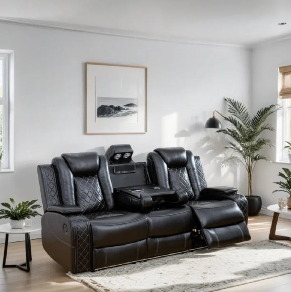 3 Piece Power Reclining Faux Leather with LED Light Living Room Set Movie room Living Room Ding Room Game Room