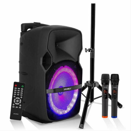 Party Speaker Bluetooth 400W Big Powered Rechargeable Outdoor PA DJ System w 2 Wireless Mics