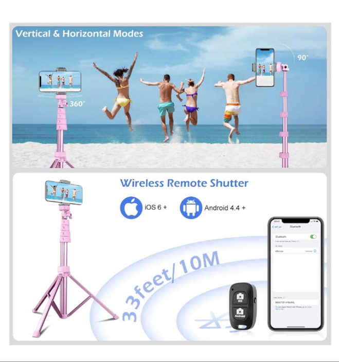 62" Phone Tripod & Selfie Stick, Extendable Cell Phone Tripod Stand with Wireless Remote and Phone Holder, Compatible with ip Android Phone, Camera