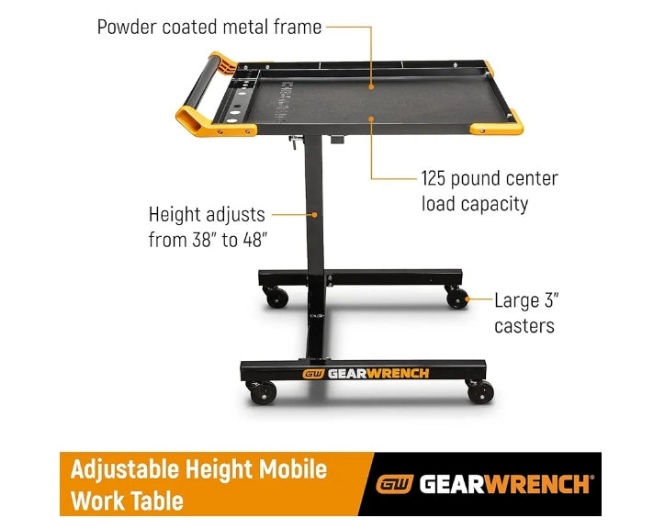 GEARWRENCH Adjustable Height Mobile Work Table 35 To 48"