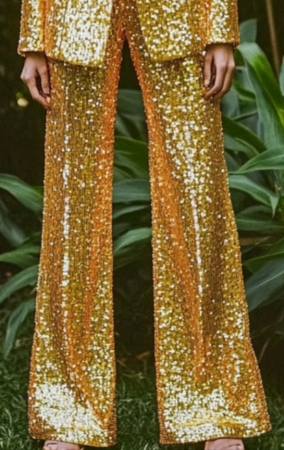 Sequined Blazer Two Piece Pant Suit-Yellow COCOMONEY