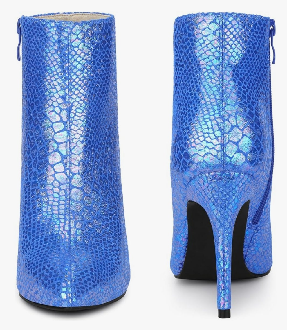 Snakeskin Printed Metallic Boots Pointed Toe Stiletto Heel Ankle Boots for Women