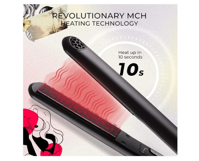 Flat Iron Hair Straightener and Curler 2 in 1 with 10s Fast Heating, 1 Inch Professional Titanium Straightening Curling Iron with 32 Adjustable Temp and Automatic Shut Off