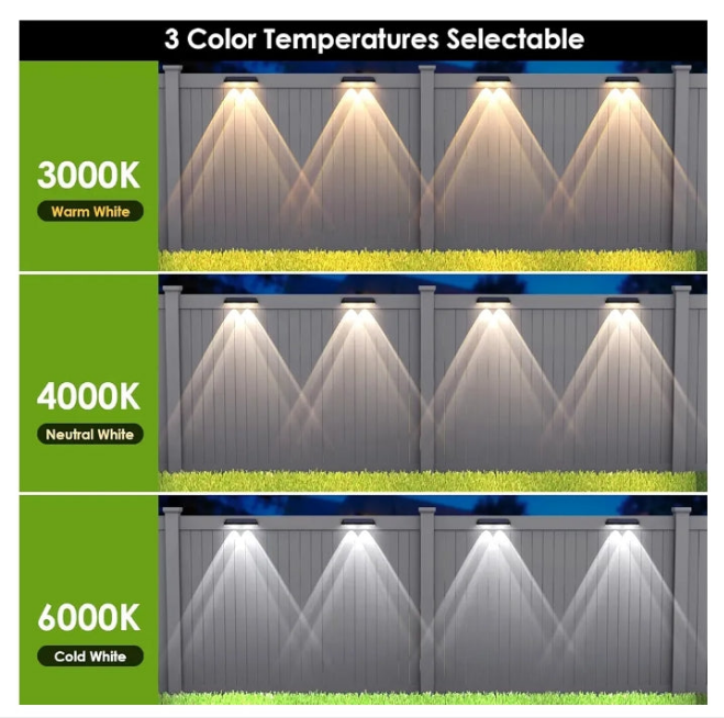 Solar Fence Lights Outdoor - 2700/4000/6000K 3 Mode, IP65 Waterproof Fence Solar Lights Outdoor, Solar Deck Lights for Outside, Backyard/Railing/Step/Patio/Deck Fence/Stair Railings and Wall (8 pack)
