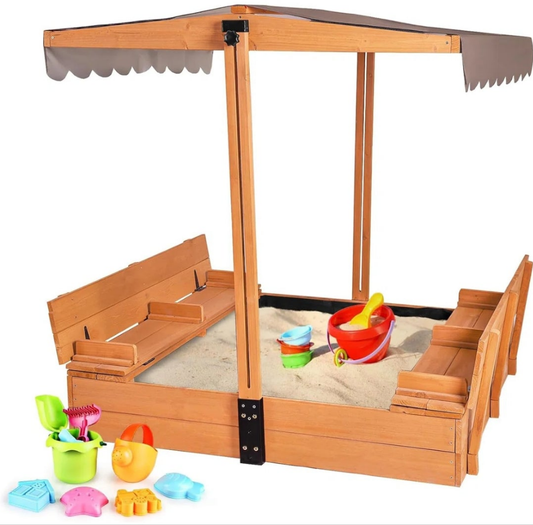 47.2'' x 51.9'' Wood Square Sandbox with Cover Outdoor Kods fun