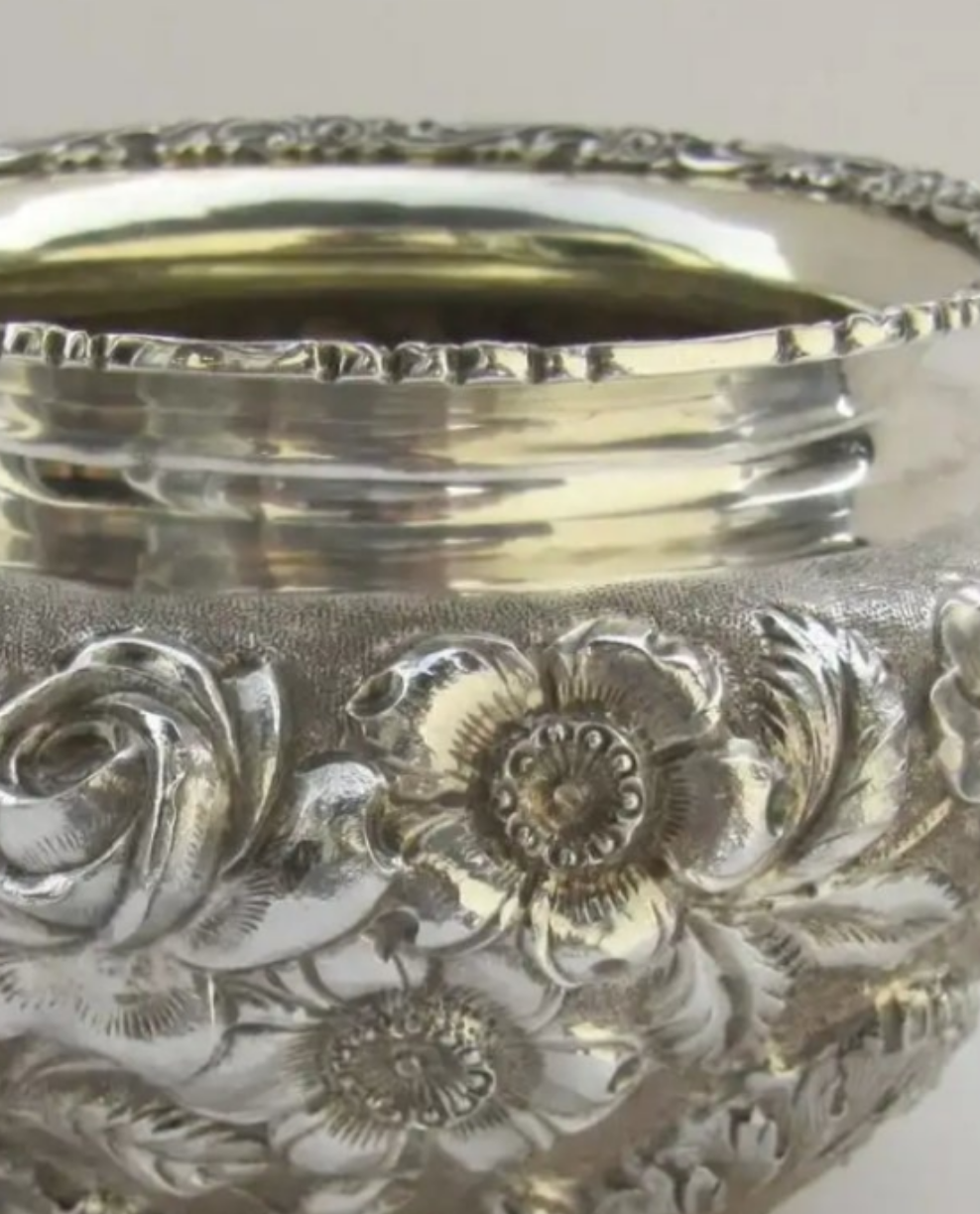 Sterling Silver Tea Coffee Set Repousse Baltimore Rose by Schofield 5 Piece