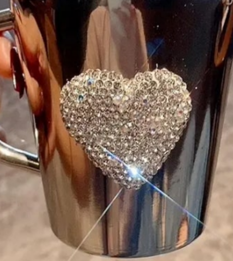Crystal Rhinestone Stainless Steel Coffee Cup, Mugs with Handle Durable and Reuseable Mug Cup for Water,Iced Coffee,Milk,Tea,Juice