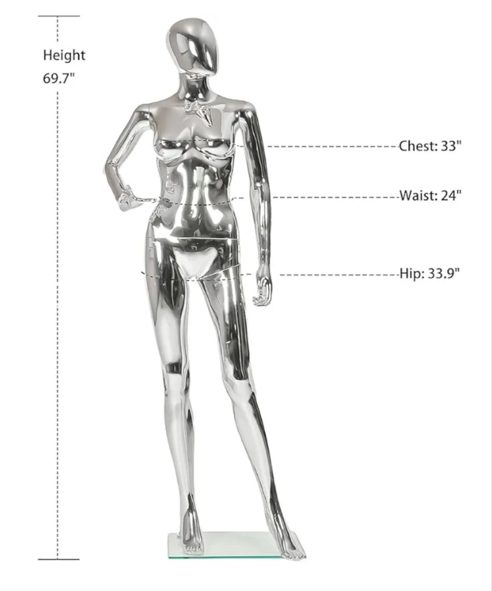 Mannequin Dress Form Display - Manikin Torso Stand Realistic Full Body Mannequin for Retail Clothing Shops, Halloween Christmas Cosplay (Silvery, Female or Male
