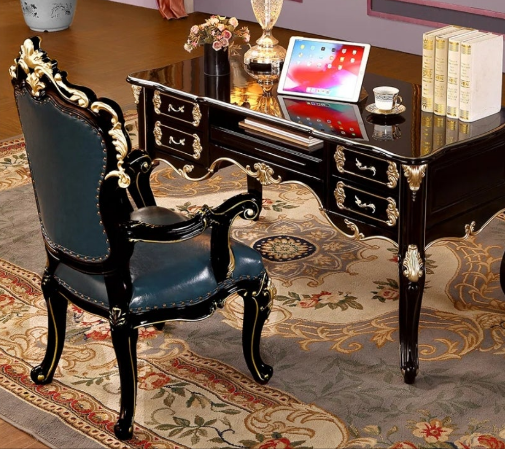 Fancy Solid Wood Desk Upholstered Chair Set Look at the detail Fancy
