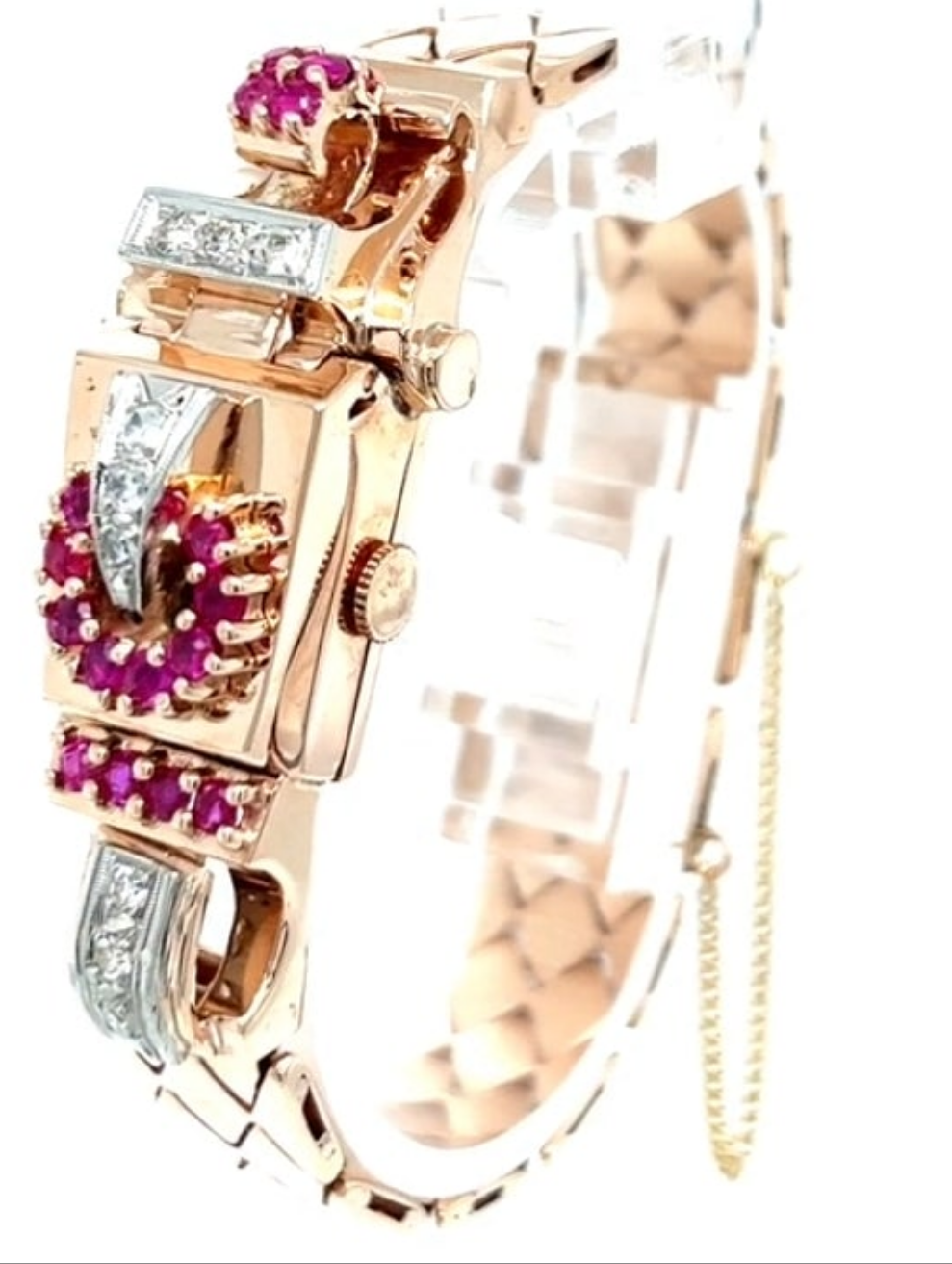 Stunning Retro Rose Gold, Diamond, and Ruby Manual Watch 0.18k
