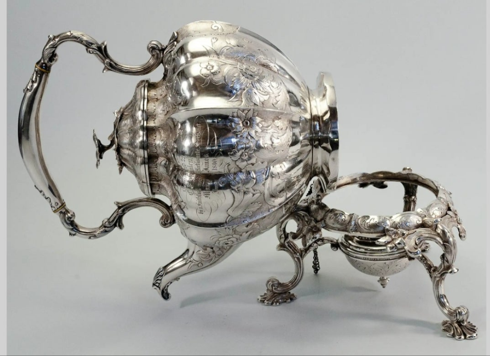 An exquisite piece 925 Sterling Silver William IV English sterling teapot on stand 1837 - 16" high x 9" wide x 12" deep