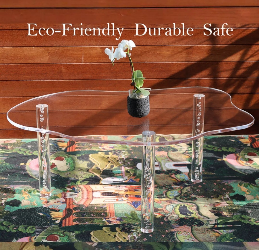 39.2'' Clear Acrylic Coffee Table, Eco-friendly Material, Unique Irregular Shape Coffee Table For Living Room, Bedroom, Office, And Patio.