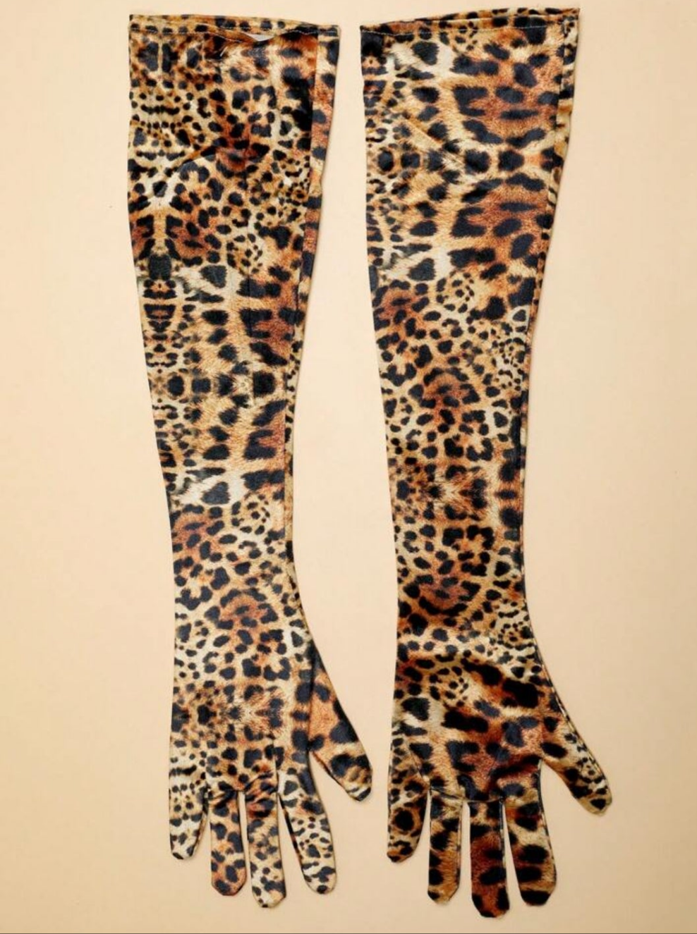 1 Pair Leopard Print Boho-Style Polyester Gloves, For Dates, Birthdays, Parties, Performances, And Vacations