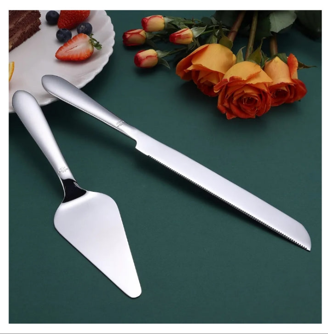 Cake Cutting Set for Wedding, Elegant Cake Knife and Server Set with Thickened Stainless Steel and Rounded Edges, Cake Cutter and Pie Spatula for Birthday Anniversary Christmas Gift Set of 2,