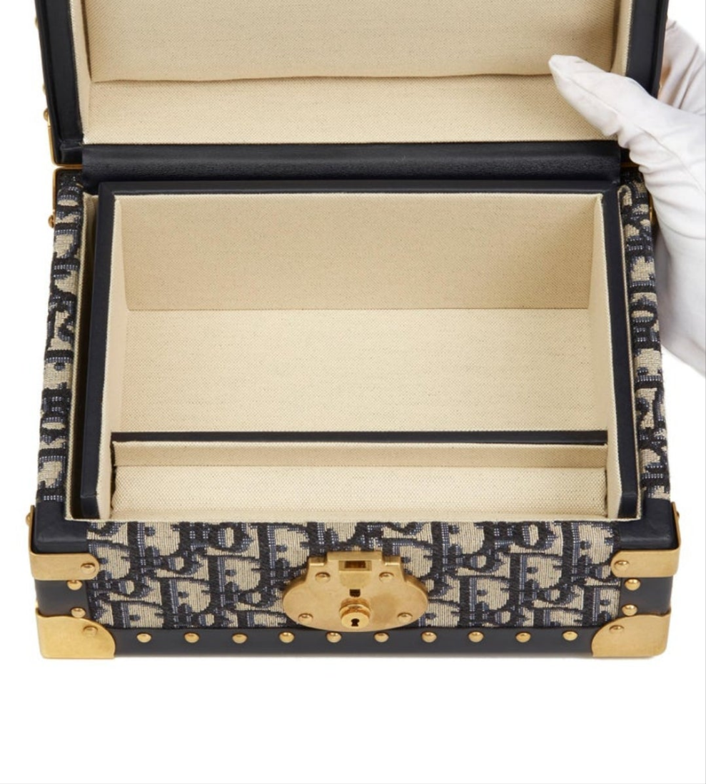 Dior 2017 Dior Blue Oblique Monogram Canvas & Calfskin Leather Jewellery Case