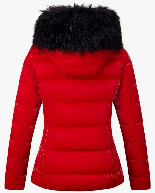 Lightweight Puffer Jacket, Winter Coats for Women Warm Quilted Bubble Padded Hood Coat with Faux Fur Collar