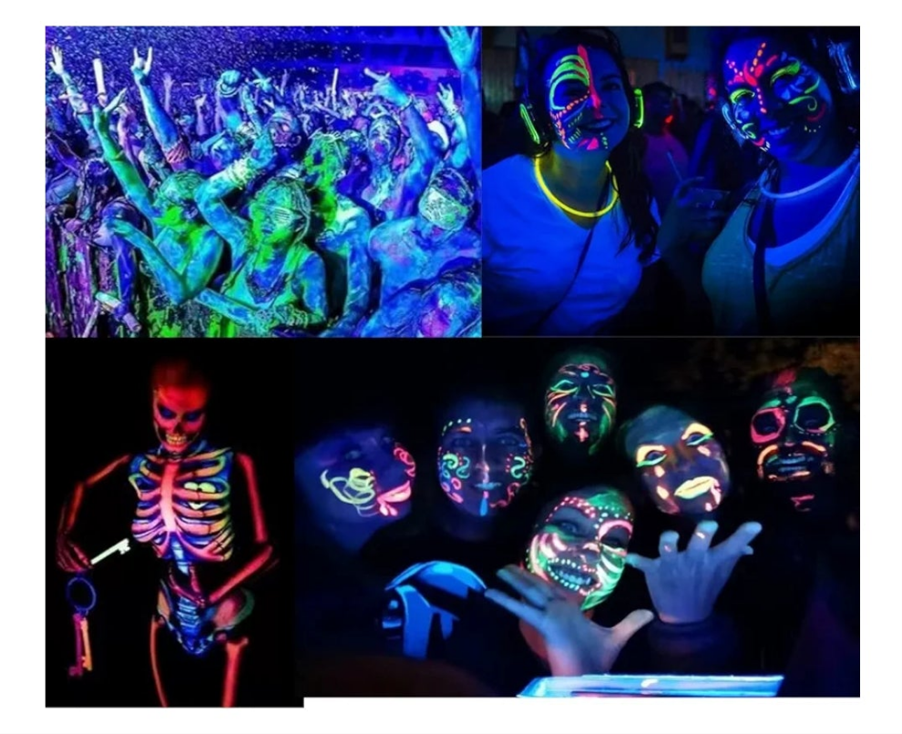 12 PCS Glow Face Body Paint, Glow In The Dark Under UV Black Light Sticks Makeup Neon Face Painting Kits for Adult Halloween Festival Accessory Glow Party Supplies