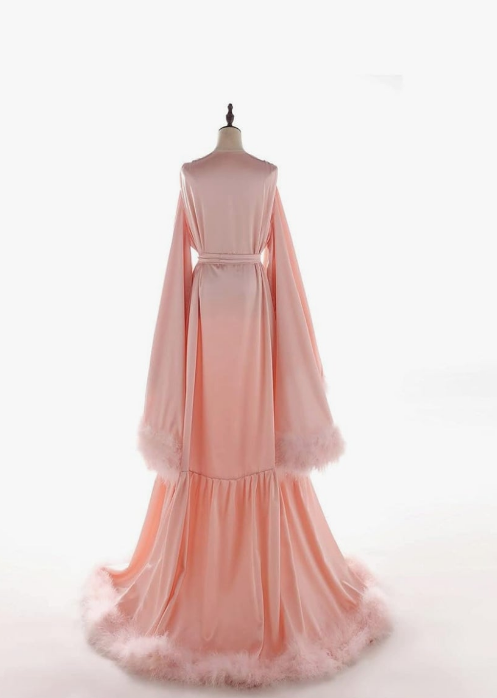 Silk Feather Bridal Robes Old Hollywood Maternity Photoshoot Nightgown Silk Bathrobe Long Lingerie Cocomoney
