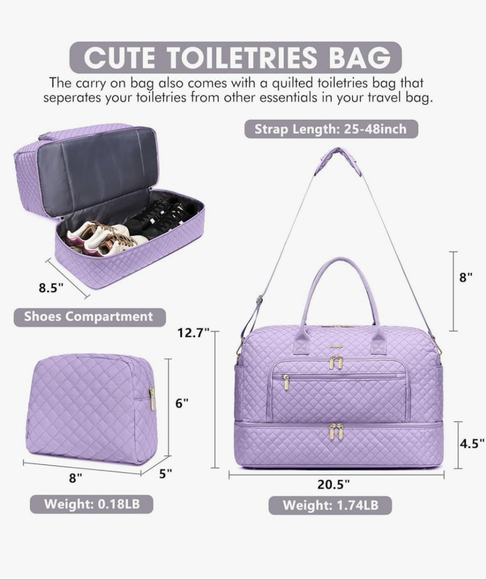 Travel Duffel Bags for Women with Shoe Compartment, Weekender Overnight Bag with Wet Pocket & Toiletry Bag, Carry On Personal Item Bag, Travel Tote Gym Bag, Hospital Bags for Labor and Delivery