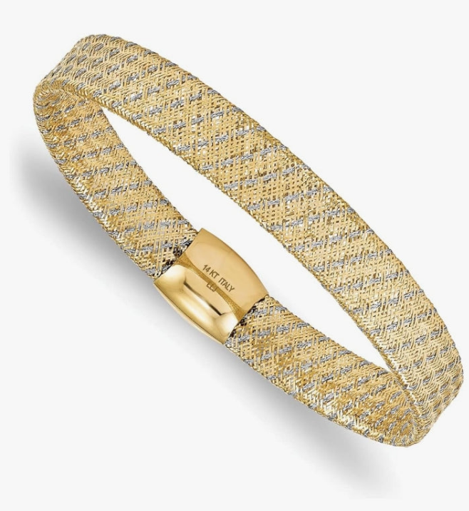 COCOMONEY 14k Two-tone Gold Fancy Stretch Bangle Bracelet