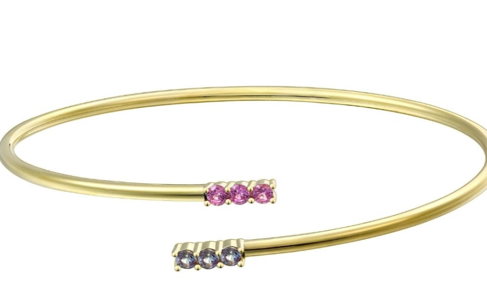 14K Yellow/White Gold Plated Silver Bracelet With Moissanite/Lab Grown Diamond/Lab Grown Pink Sapphire & Alexandrite, Bracelet For Women, Gift For Her Comes With Gift Box