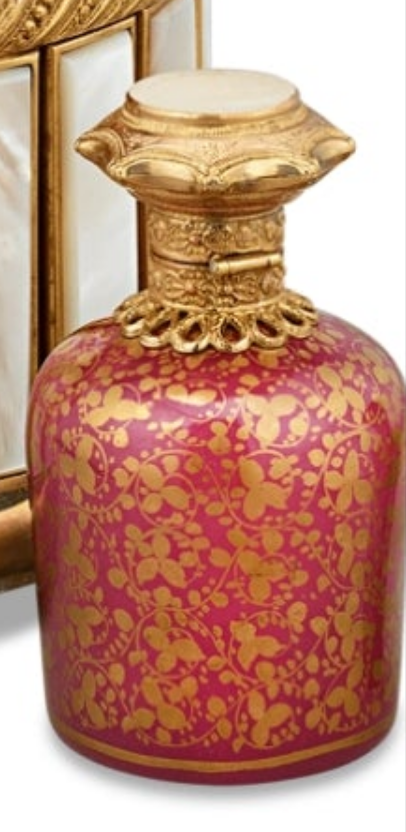 Fabulous Piece A Palais-Royal Mother-of-Pearl Perfume Box and Flasks made of crystal gilt bronze and pink opaline glass. Absolutely stunning. π