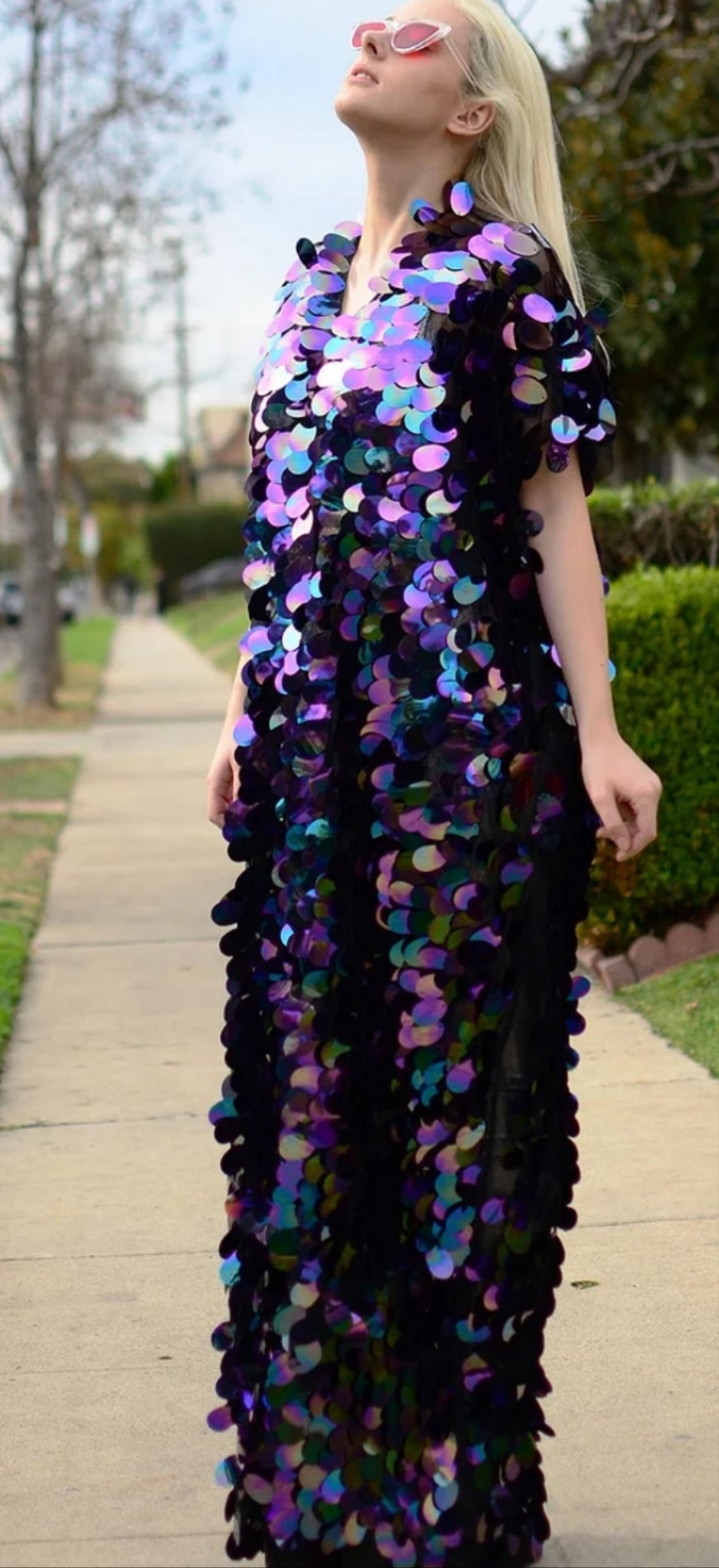 Party Disco Sequin Short Sleeve Cardigan Coat-Purple blue multicolored COCOMONEY
