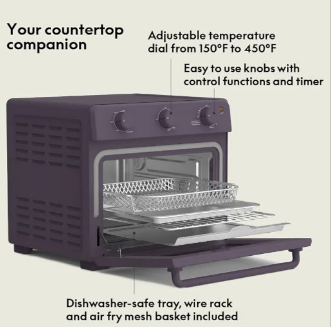 Air Fry Toaster Oven, 7 Preset Cooking Options, Dishwasher-Safe EverGood Coated Trays Included, 60-Minute Auto Shutoff w Audible Timer, Power Indicator Light, 1700 Watt,