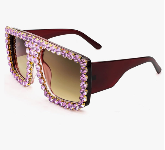 COCOMONEY Square Diamond Sunglasses for Women Retro Fashion Shiny Rhinestone Sun Glasses