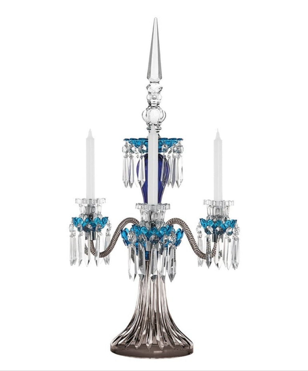 ARLEQUIN AMETHYST CRYSTAL CANDELABRA Saint-Louis Crystal Arlequin Three-Light Electric Candelabra or Five-Light
