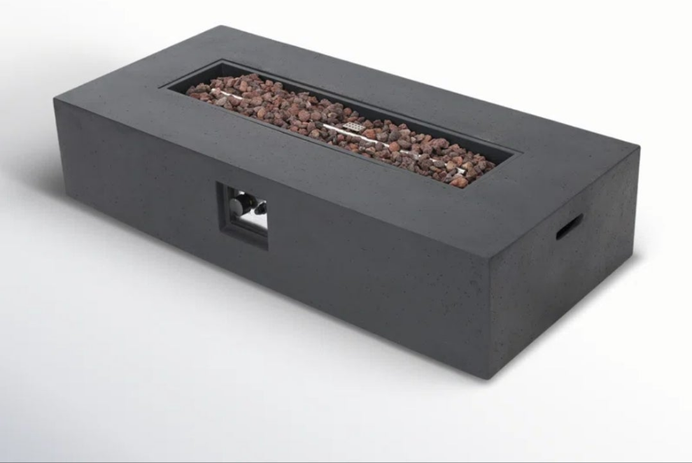Rectangle Concrete Propane Smokeless Fire Pit Table with Hidden Fuel Tank with storage cover