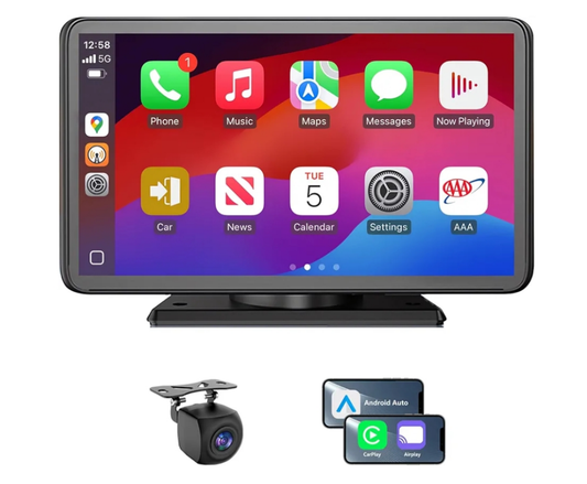 Portable Carplay/Android Auto Screen for Car, 7 Inch HD Touch Screen Wireless Car Play with Backup Camera, Voice Control, BT, FM, Mirror Link for All Vehicle