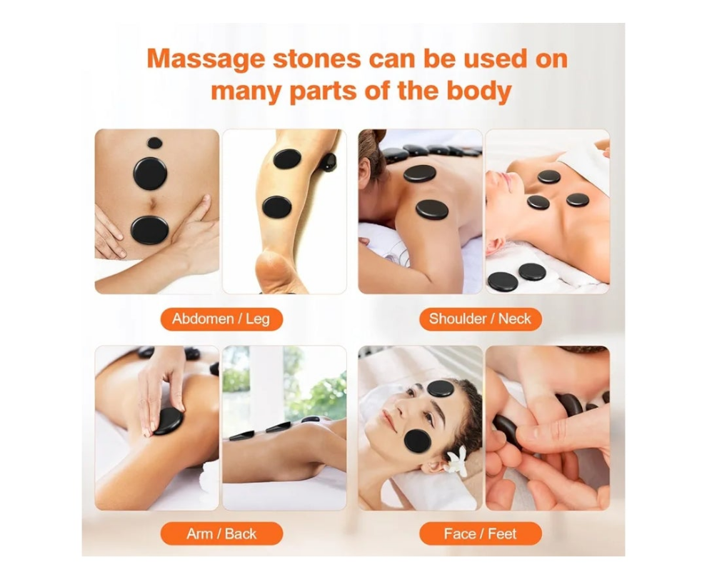 Hot Stones Massage Set, 18 Pcs Basalt Hot Stones with Heater Kit for SPA Portable Bianstone Massage Rocks Heating Box for Home Spa Warming, Relaxing, Healing, Pain Relief