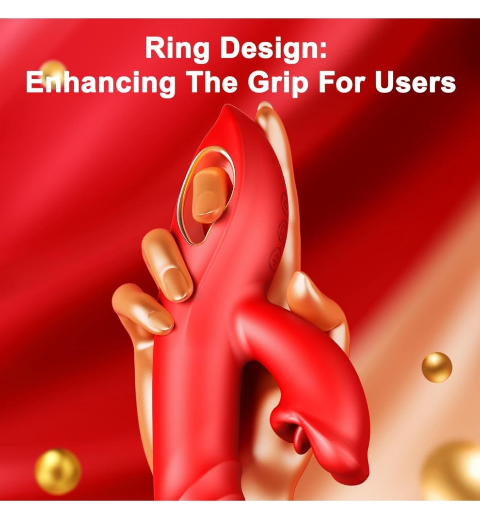 Vibrator Thrusting Dildo Adult Sex Toys, 4IN1 G Spot Vibrators Tongue Clitoral Stimulator Rose Sex Toy Dildos with 10 Vibrating 5 Thrusting & Licking Biting Modes, Nipple Anal Women Couples Sex Toys