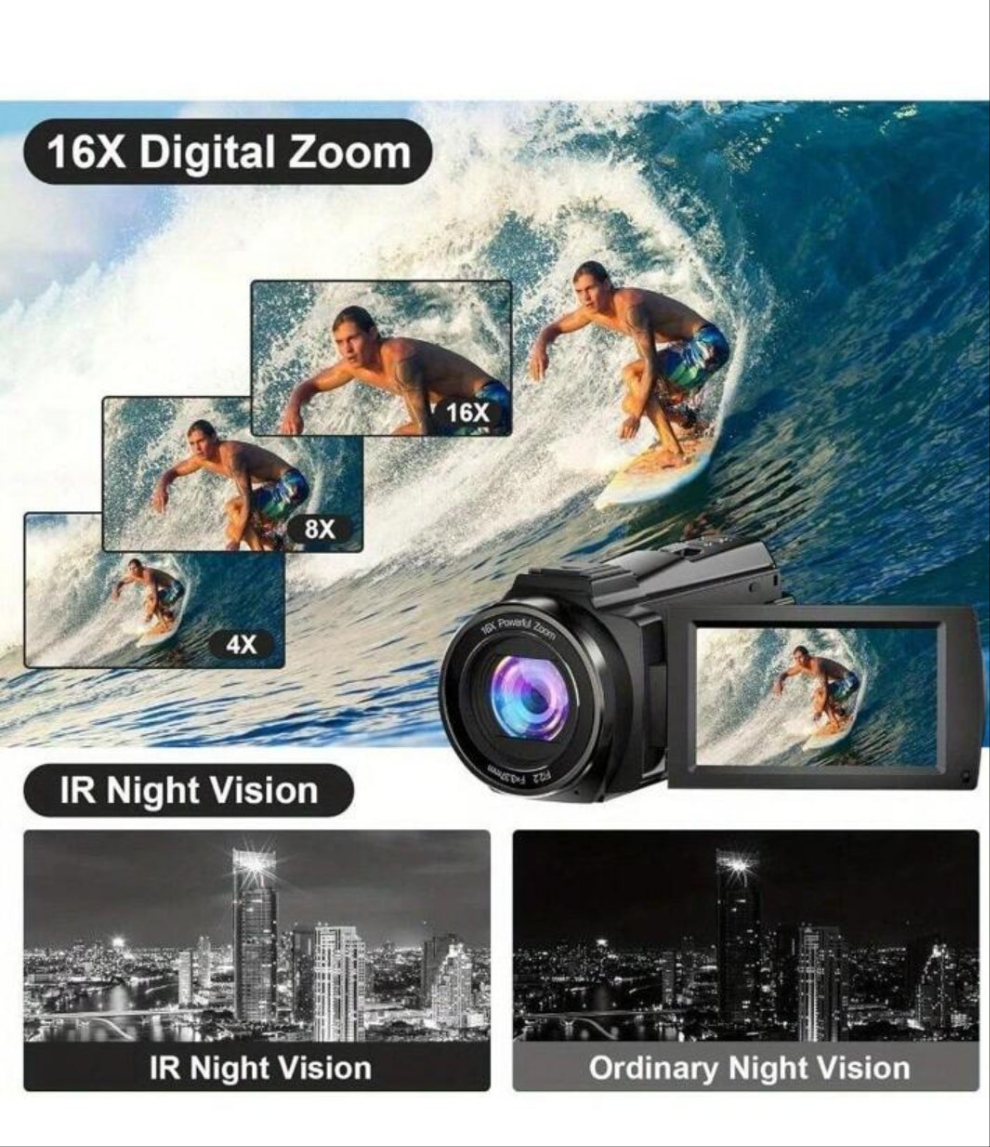 Latest 5K Camera With Microphone, Handheld Stabilizer, Lens Housing, Remote Control, 32GB Card, 2 Batteries, 48MP UHD WiFi Night Vision Camera 16X Digital Zoom 3-Inch Touch Screen Camera