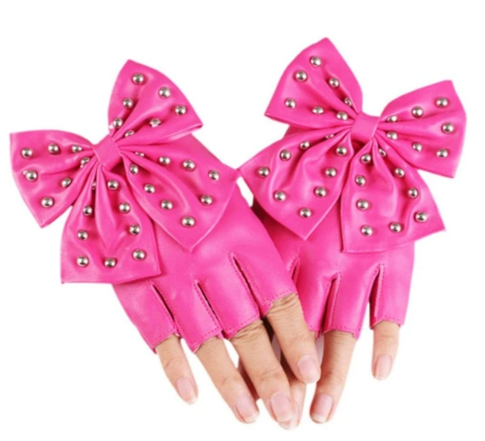 Cute 1pair Women Bow Decor Fashion Fingerless Gloves,