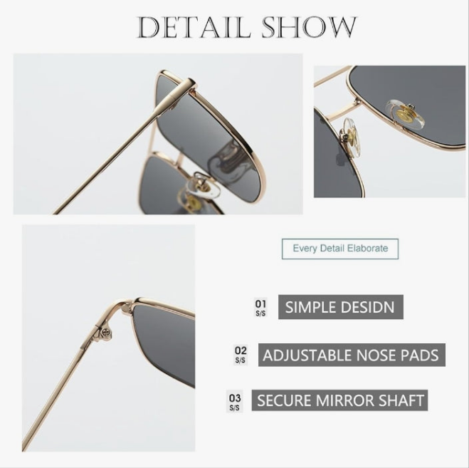 Trendy Oversized Square Sunglasses for Women Men Double Bridge Metal Frame Flat Mirrored Lens