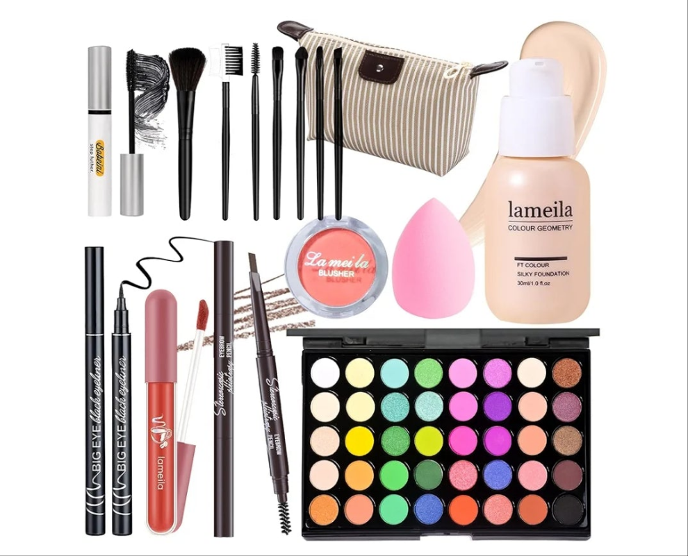 Makeup Set Full Kit for Girls Teens Women, Makeup Present Set, Includes Eyeshadow, Foundation, Blusher, Eyebrow Pencil, Mascara, Eyeliner, Brushes, Lip Gloss, Sponge, Cosmetic Bag choose set below