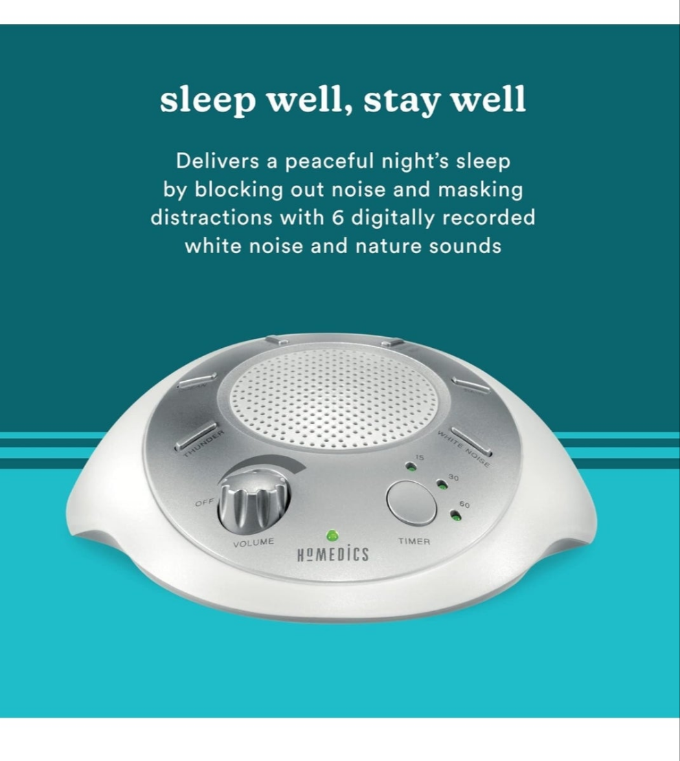 SoundSleep White Noise Sound Machine, Silver, Small Travel Sound Machine with 6 Relaxing Nature Sounds, Portable Sound Therapy for Home, Office, Nursery, Auto-Off Timer, by Homedics