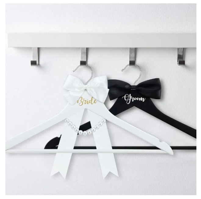 2 Pack Bride Hanger Groom Hanger Wedding Hangers with Ribbon Bow for Wedding Dress Suit Wedding Gift