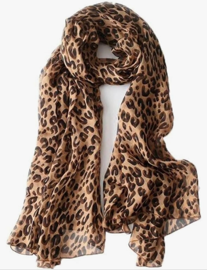 Lightweight Leopard Chiffon Scarfs for Women - Fashion Floral Print Scarves Shawl Head Wraps Bandana