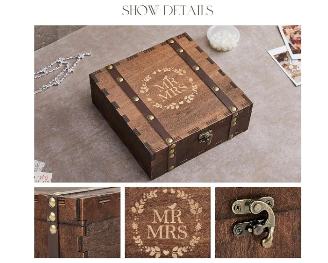 Wedding Keepsake Box with Lids Wood Memory Box Storage Box Bridal Shower Gifts Wedding Engagement Couples Gifts Mr Mrs Christmas Gifts