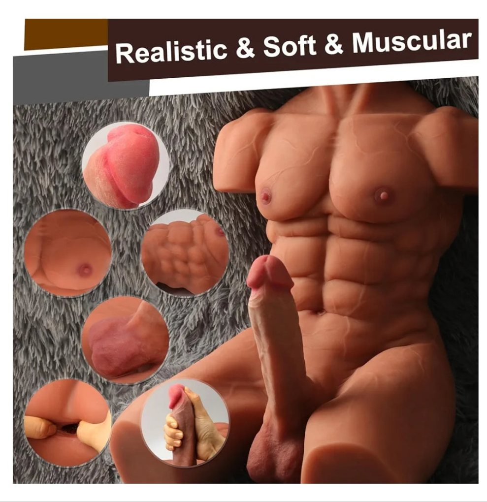 26LB Male Sex Doll for Women with 8in Flexible Huge Dildo, AUSLOVE Realistic 3D Muscular Male Torso Sex Dolls with Tight Anal for Men Gay Couple, Big Penis Sex Toy for Female Masturbation