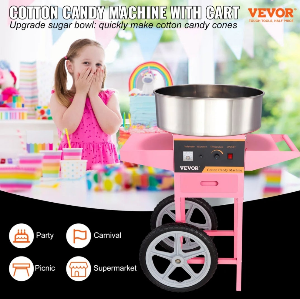 Electric Hard Candy and Cotton Candy Machine with Cones