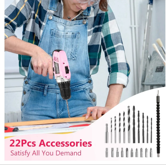 AVID POWER Cordless Drill Pink, 12V Power Drill Set with 22pcs Impact Driver/Drill Bits, 2 Variable Speed, 3/8'' Keyless Chuck, 15+1 Torque Setting (Pink)