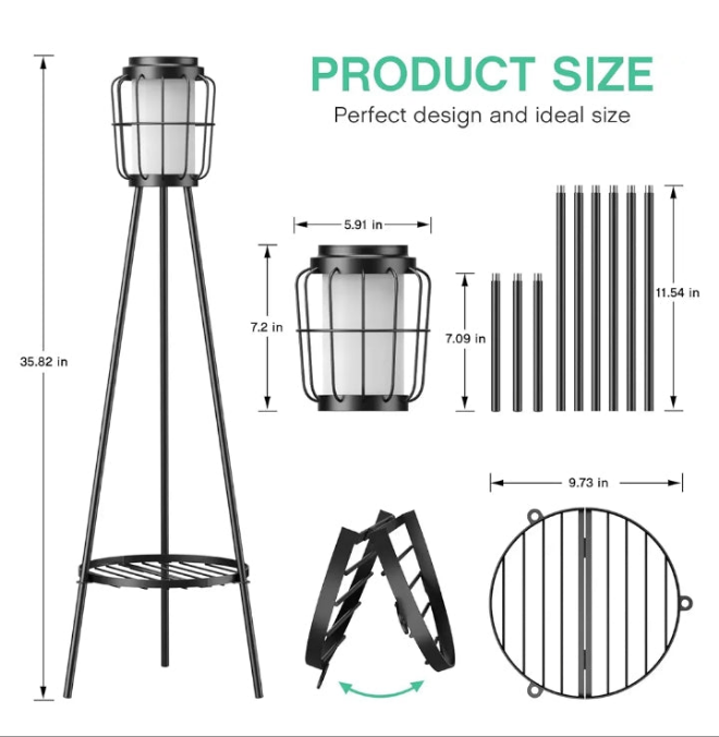 2 Pack Solar Lights Outdoor with Plant Stands, Solar Floor Lamp, Solar Powered Street Lights Metal Tripod Deck Lights, Patio Decor for Garden Yard Pathway Driveway Porch